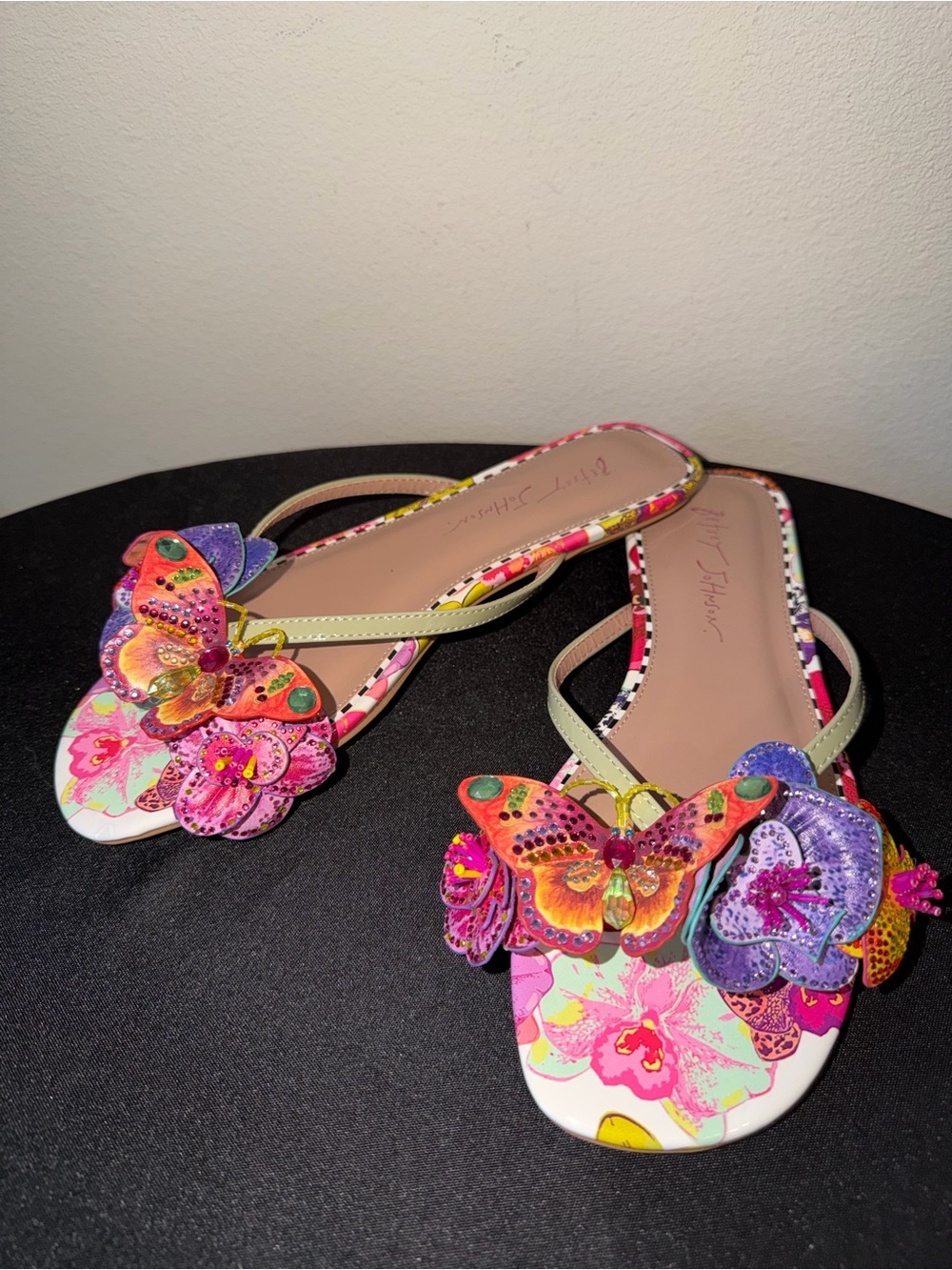 Betsey Johnson Pink Multi Butterfly Floral Slide Sandals